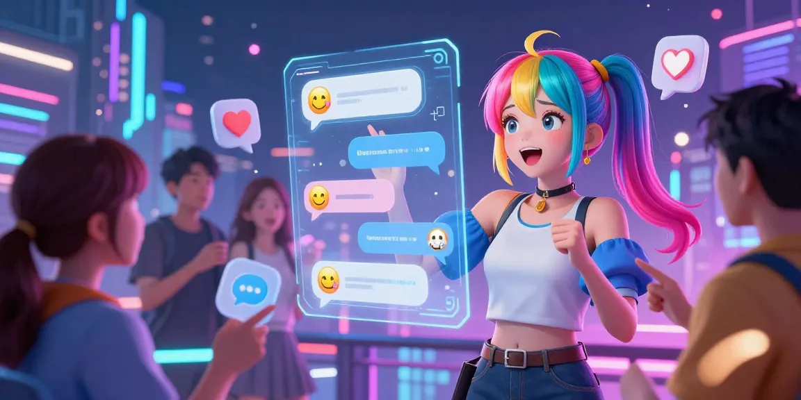 Interactive scene showcasing hentai AI chat with vibrant avatars and digital engagement.