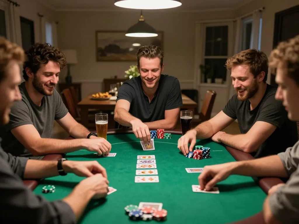 Duitgini poker night scene with friends enjoying a competitive home game full of excitement and strategy