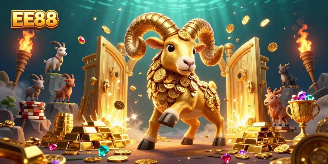 Engage with EE88's thrilling gaming experience as a golden ram charges through a treasure vault bursting with riches.