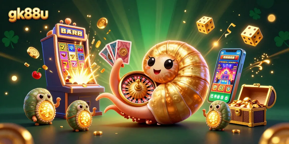 Experience exciting gaming at GK88U with an enchanting casino scene featuring a giant nautilus and slot machine.