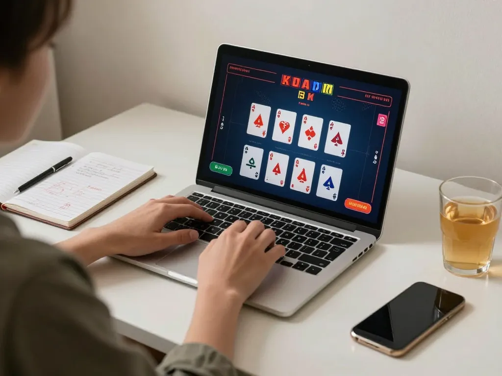 Engaging online gaming with Vuabet88 showcasing a player immersed in casino strategy using laptop