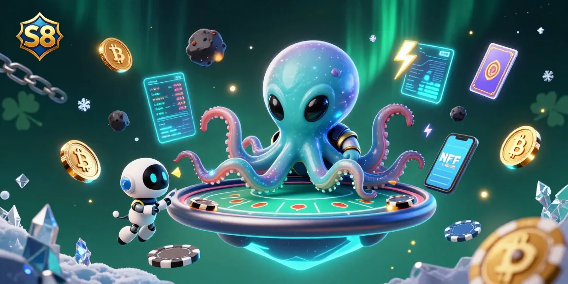 Engage in thrilling S8 poker games amidst cosmic energy and holographic elements.