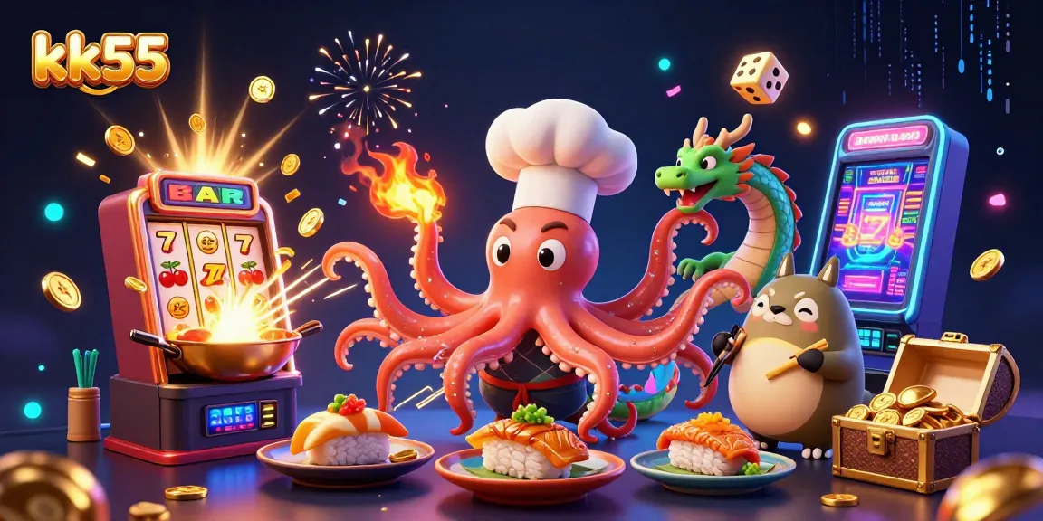 Experience exciting jackpots and vibrant gaming with kk55's 3D illustration bursting with action!