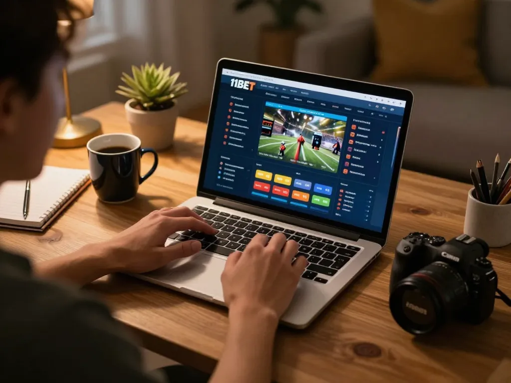 Engaging with online sports betting on 11bet.se.net through a cozy home setup.