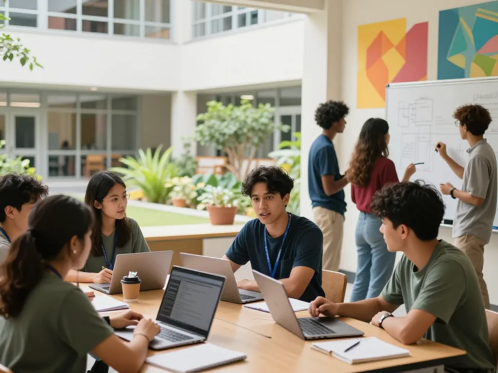 Diverse students collaborating on innovative projects at Go8 university campus.