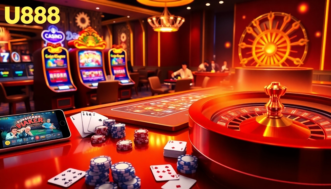 U888 players enjoying an exciting online casino experience with vibrant visuals and engaging games.