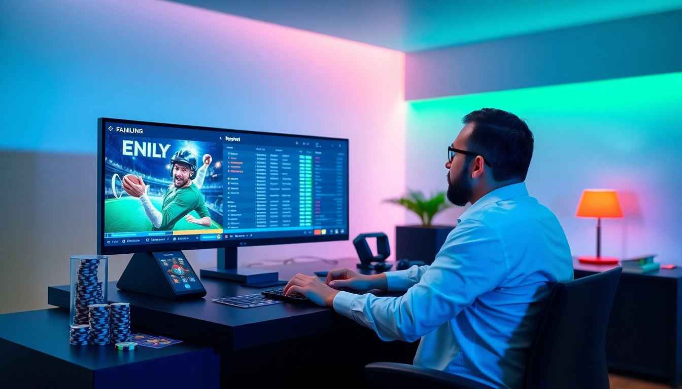 Engaged player at a modern online gaming station reflecting the reliability of https://nhacaiuytin.tokyo/ with vibrant betting options.