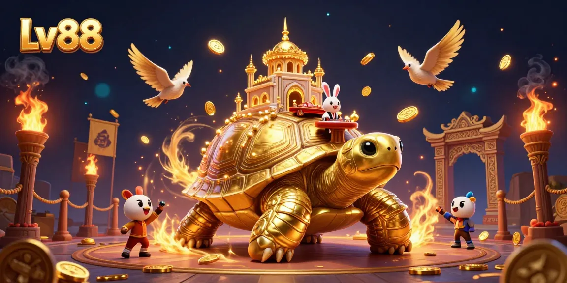 Bet on thrilling games at Lv88 with a golden tortoise casino illustration