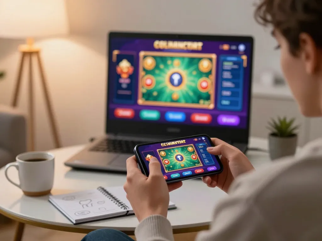 Nyonya9 user enjoying mobile casino gaming in a cozy living room setting