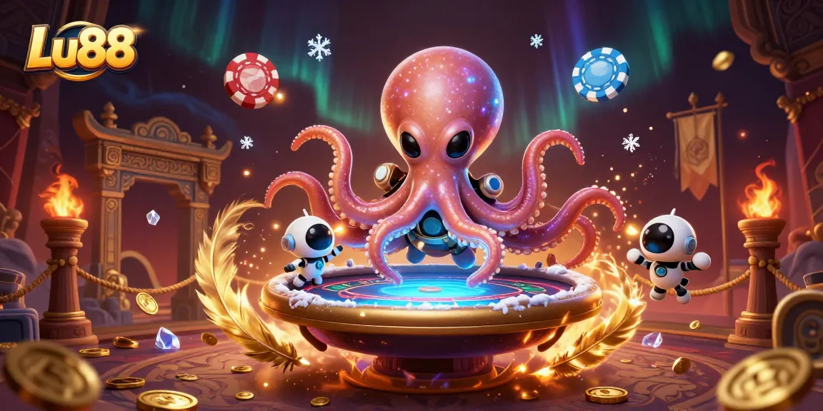 Engage in thrilling gameplay at Lu88 with a cosmic poker scene featuring an alien octopus and poker chips