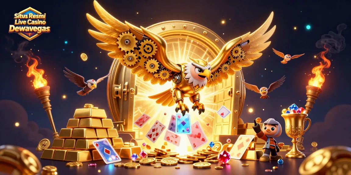 Situs Resmi Live Casino Dewavegas showcases an exhilarating 3D casino scene with vibrant gambling elements.