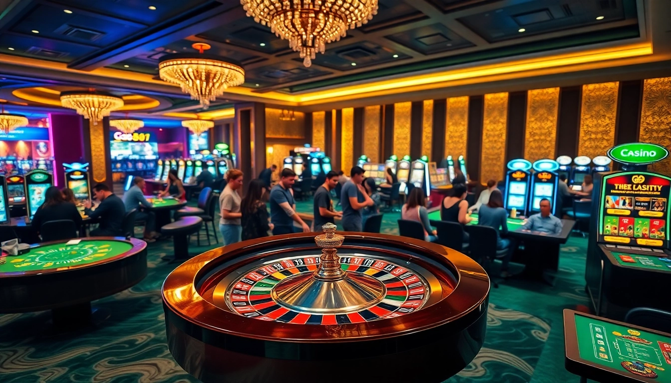 Experience thrilling gaming action at GG88 casino with vibrant roulette and poker tables.