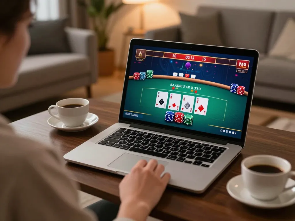 Engaging in online blackjack gameplay at home with 13win, showcasing strategic betting.