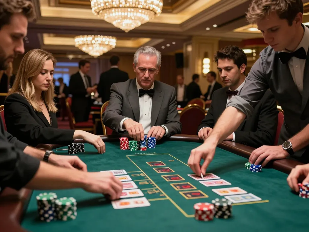 Players enthusiastically placing bets at a blackjack table in 789win, capturing the thrill of casino gaming.
