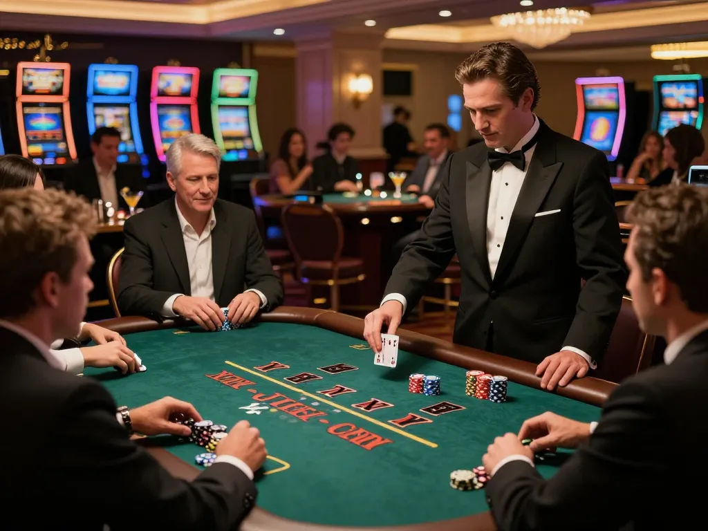 Players engage in strategic gameplay at mm 88 blackjack tables in an elegant casino setting.