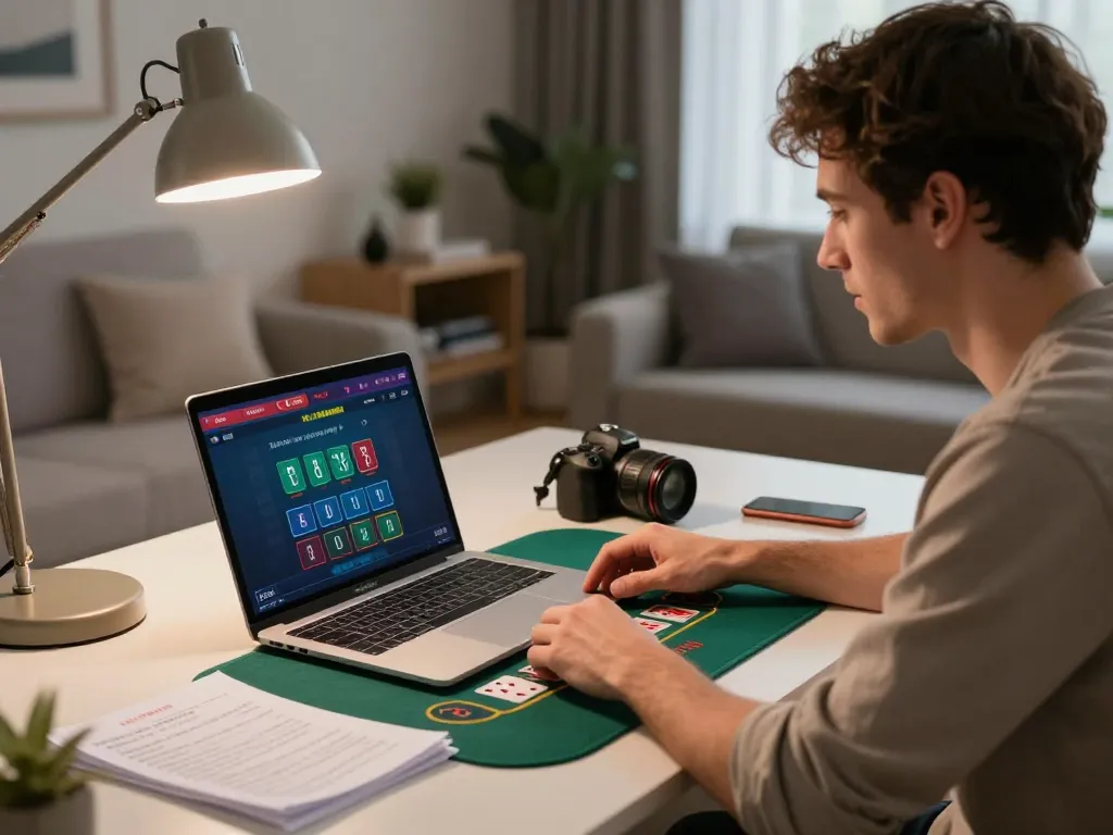 Player enjoying an LV88 live blackjack game at home, showcasing strategy and engagement.