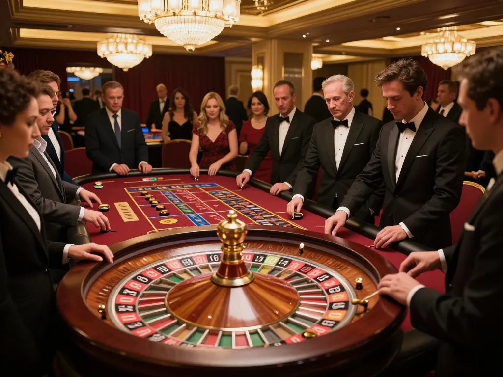 C168 players placing bets at a roulette table, enjoying an upscale casino atmosphere.