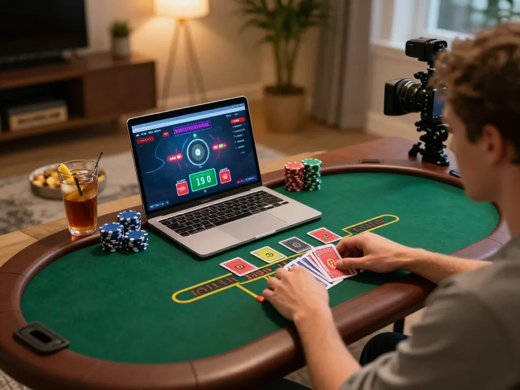 Player engaging with sky88 at home in an interactive live dealer blackjack game.