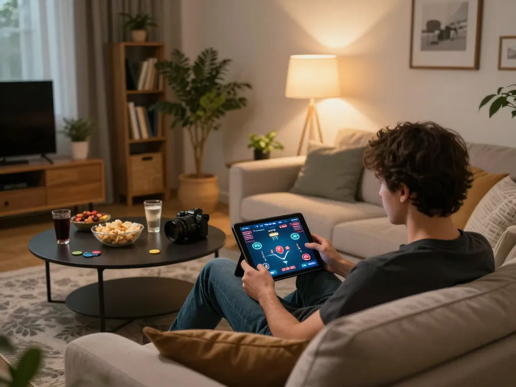 An engaged player enjoying poker on their tablet at home, highlighting 888new online gaming experience