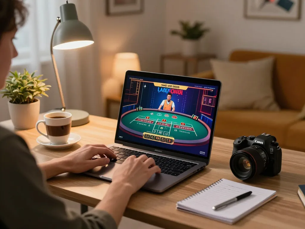 Experience engaging gameplay at 78winbiz using a laptop for live dealer games in a cozy setting.