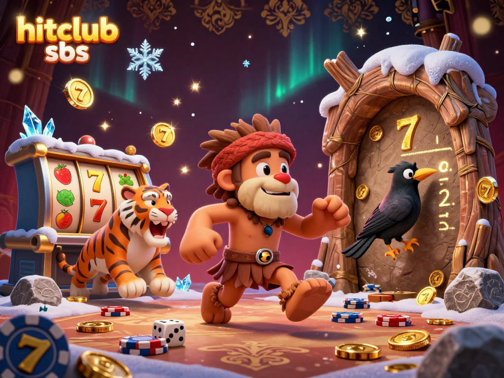 Experience the excitement of hitclub sbs with a lively prehistoric casino scene showcasing vibrant characters and dynamic game elements.