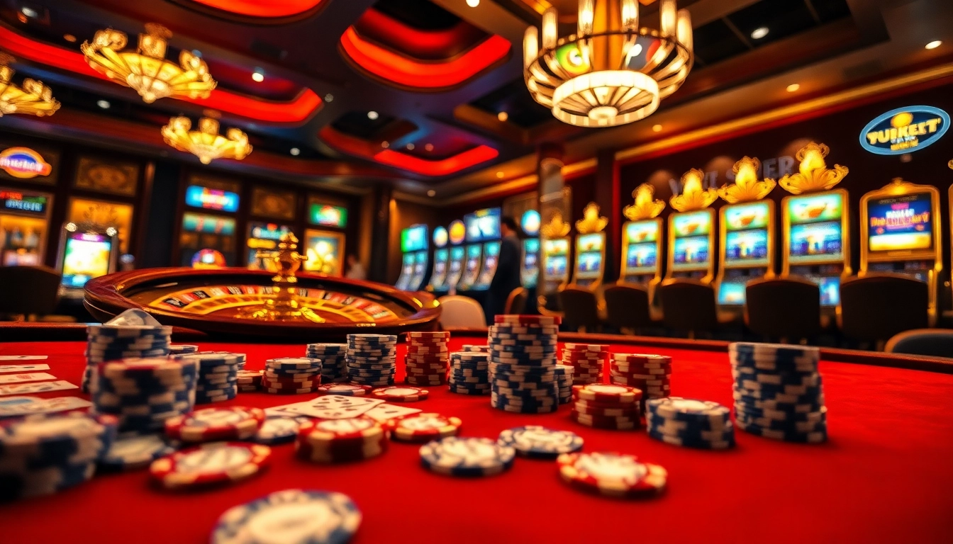 Sure win excitement at a luxurious casino table with poker chips and a rotating roulette wheel.