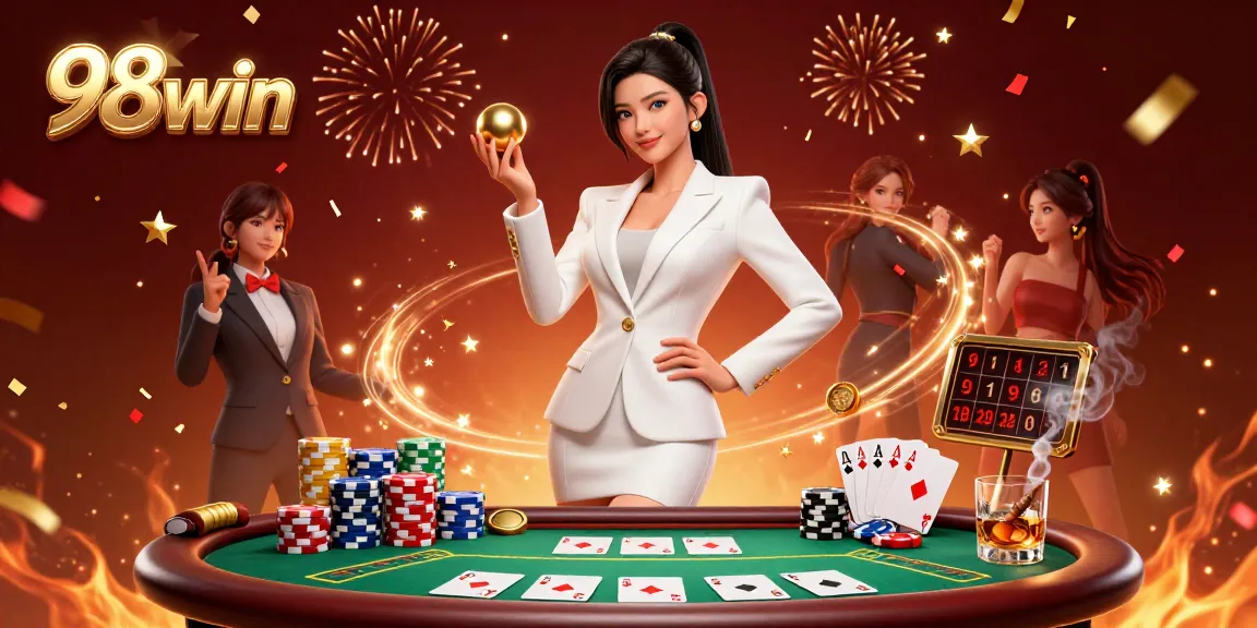 Experience thrilling games at 98win with this vibrant casino scene showcasing excitement and luxury.