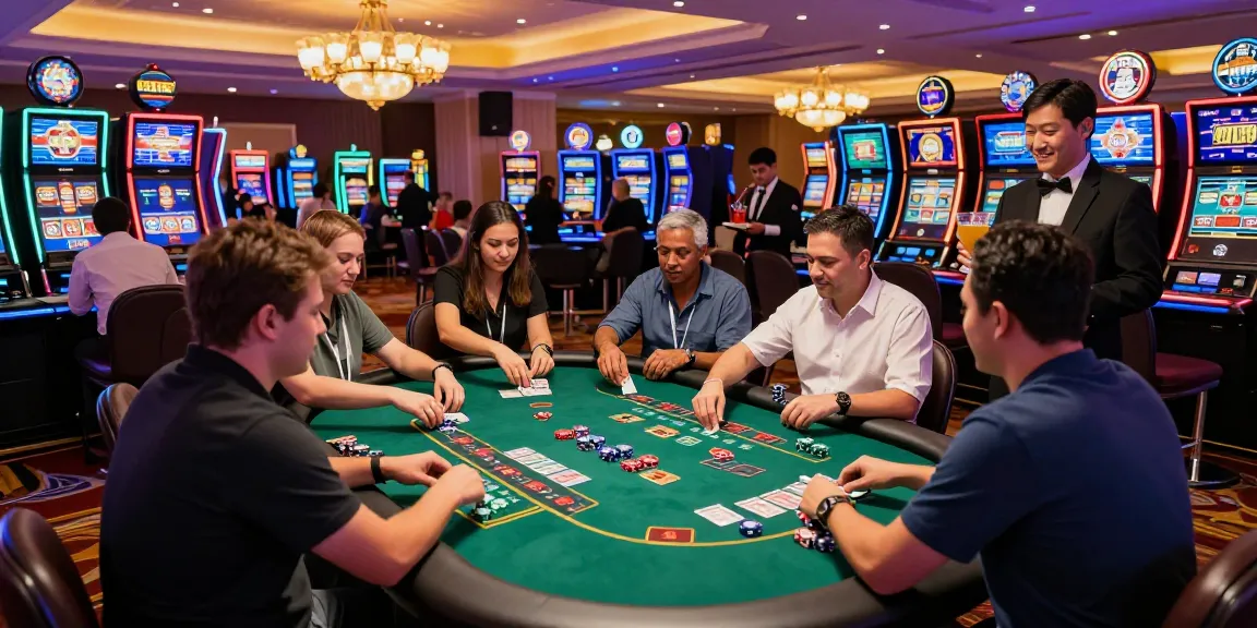 Exciting gambling scene at au88 casino with players enjoying blackjack and vibrant atmosphere.