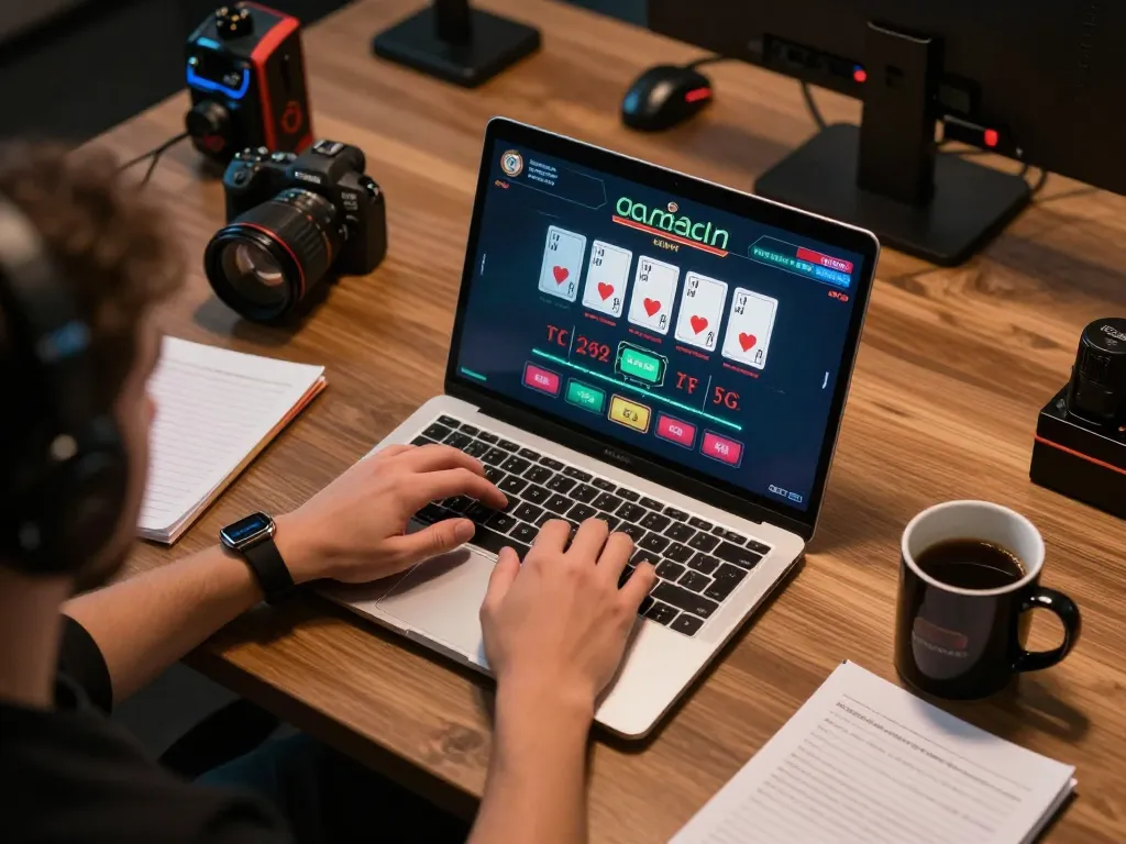 56WIN player engaging in online blackjack strategy with immersive interface and focused ambiance