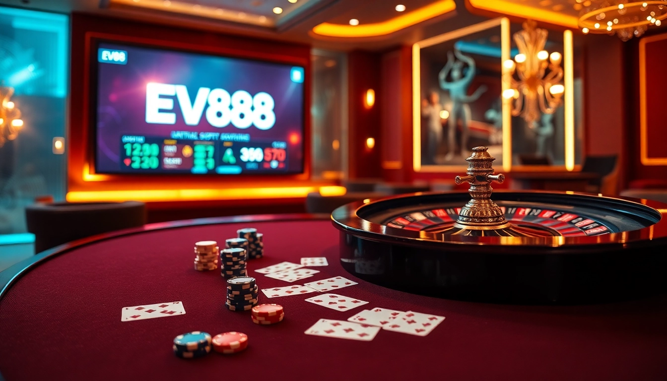 Experience the luxury of EV88 online casino with vibrant gaming tables and modern betting interfaces.