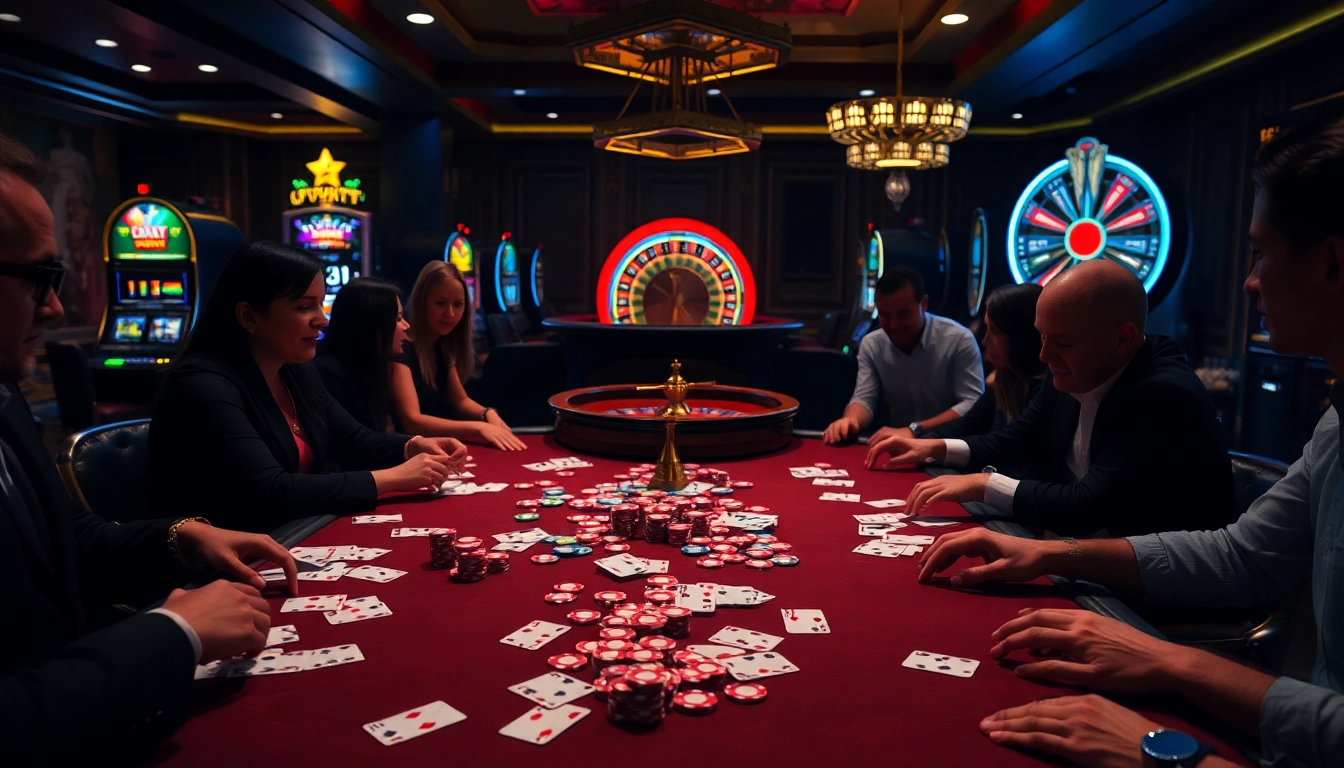 Engaging poker game scene at a casino, showcasing hidden wiki connections and vibrant action.