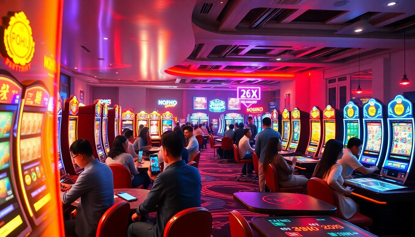Exciting gaming interface of NOHU90 with vibrant slots and engaging players