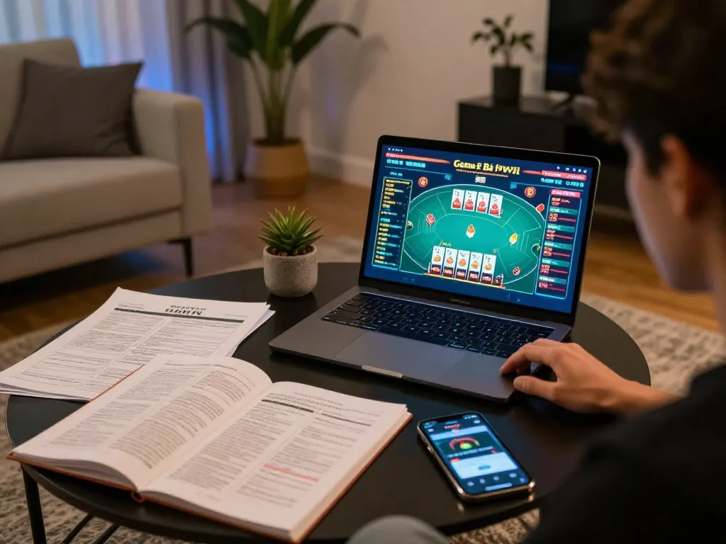 Engaging in Game Bài 98WIN online from a modern home gaming setup, showcasing strategy and excitement.