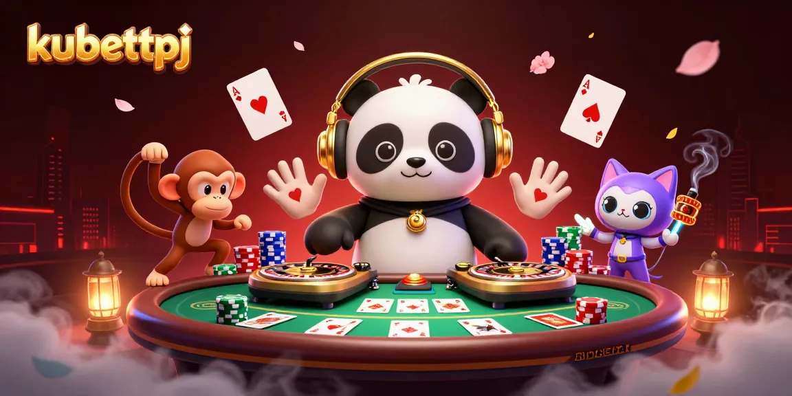 Engage with kubettpj as a DJ panda spins roulette wheels, surrounded by poker action and vibrant characters.