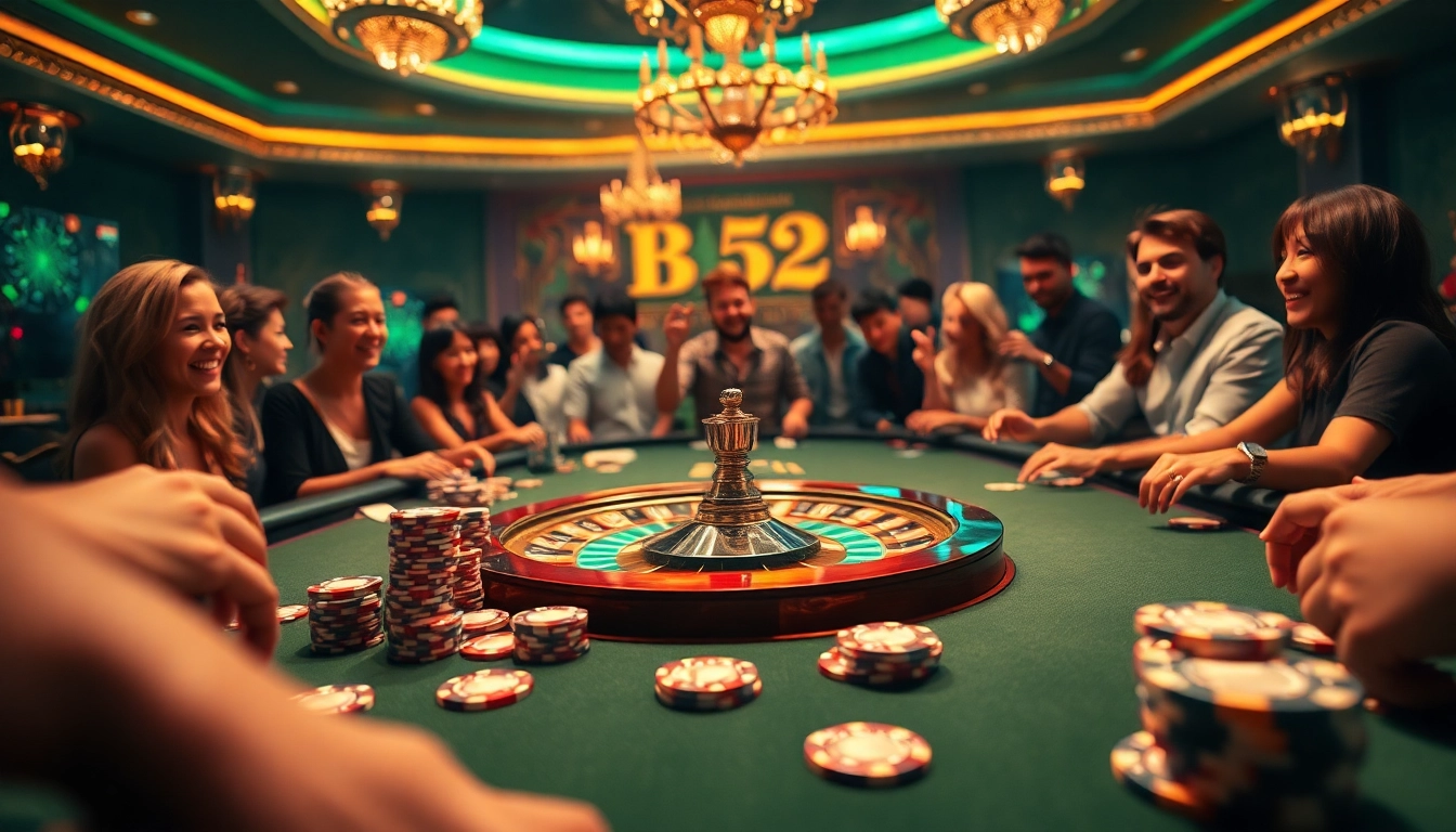 B52 CLUB offers a thrilling online gambling experience with vibrant casino tables and eager players.