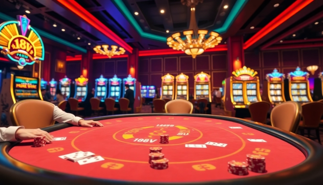 Players enjoying the luxurious 188V casino experience with vibrant gaming elements.