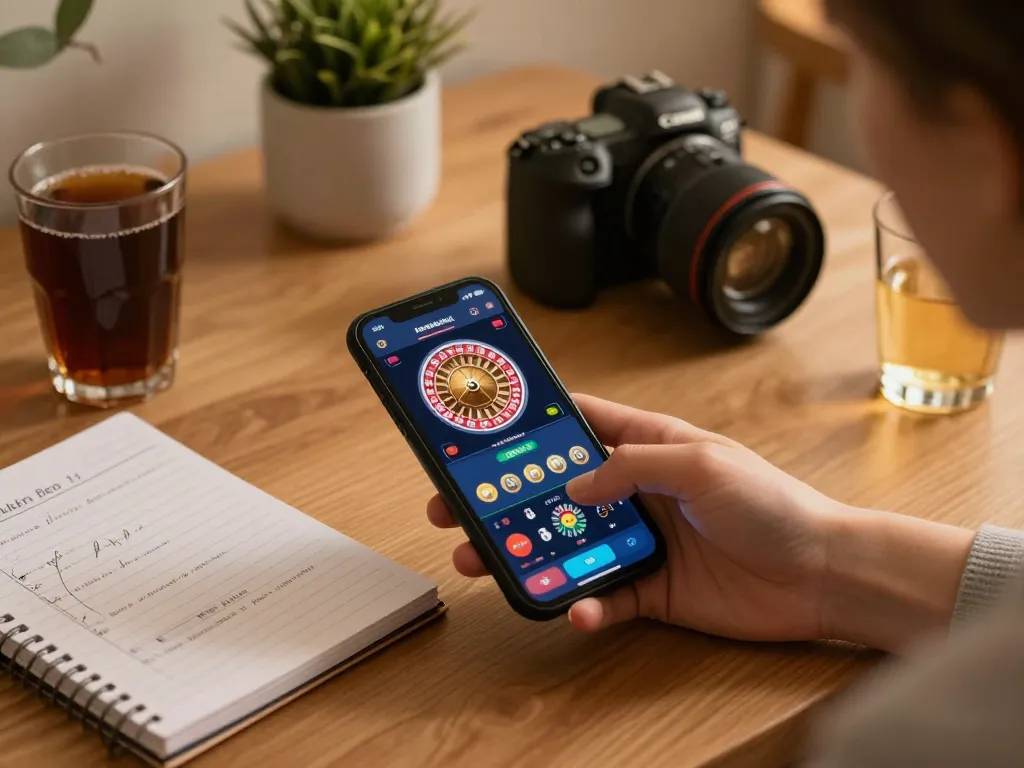 Freecuci365 user enjoying mobile gambling experience with roulette game on smartphone at home