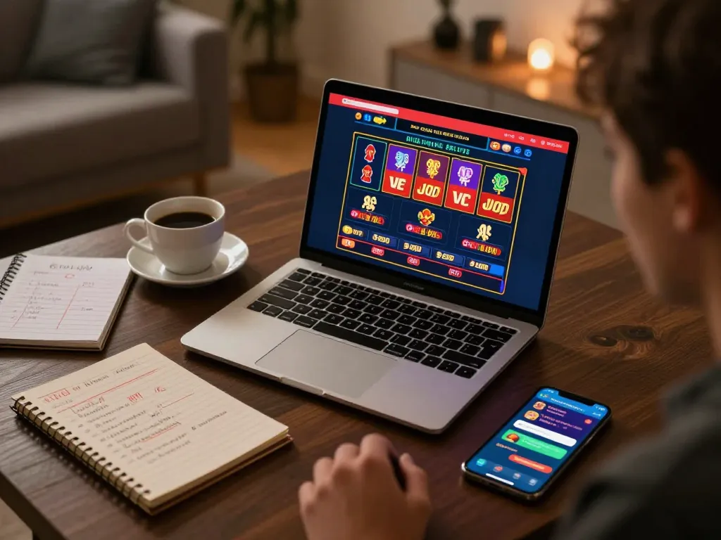 Engaging online casino experience on a laptop featuring blackjack and slots gameplay, highlighting 678 gaming strategies.