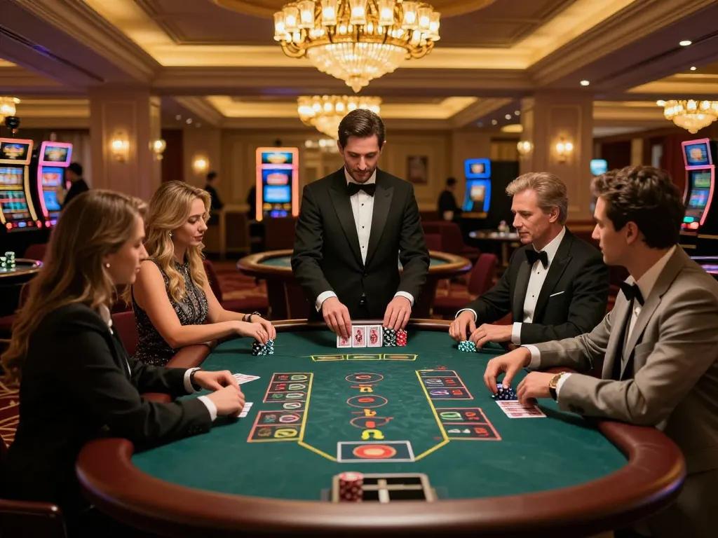 3WIN players enjoying intense blackjack action in a luxurious casino setting.