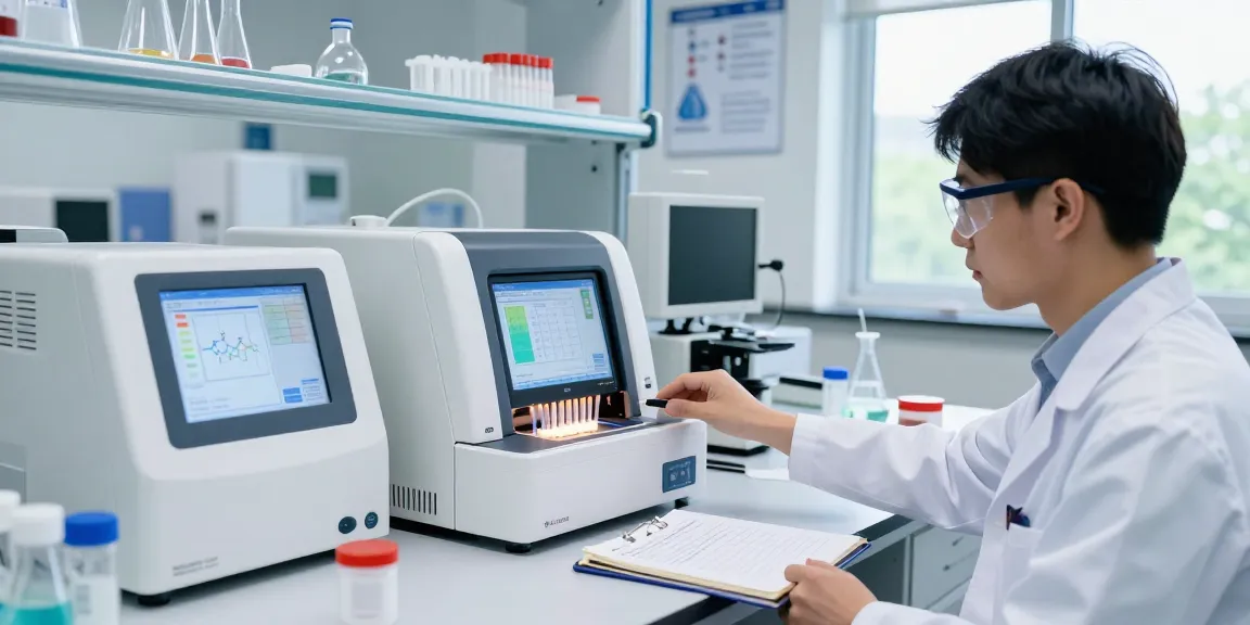 Researcher at mmoo05.com analyzing nucleic acid amplification assays in a modern lab environment.