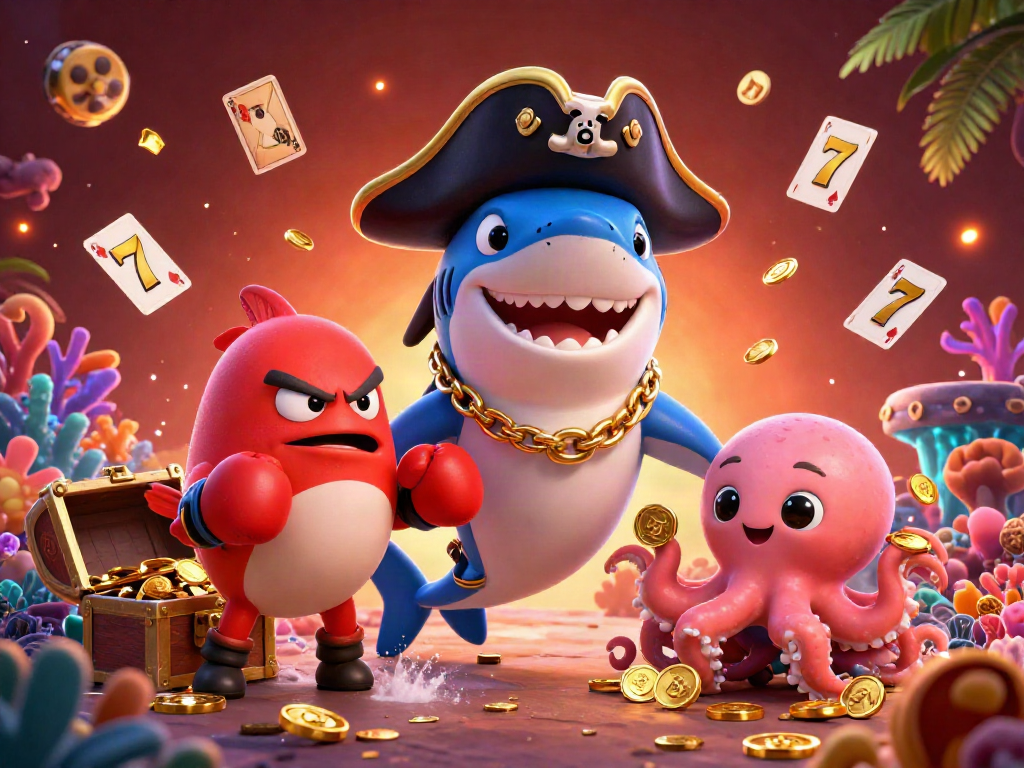 Experience the thrill of 23win with vibrant characters and casino elements in this lively underwater scene.