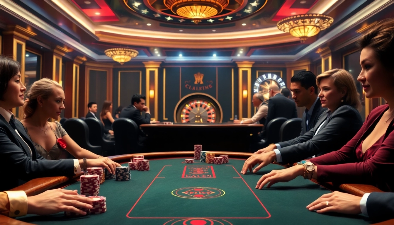 Engaged players strategizing at a luxurious poker table inspired by https://789p.gives/ with exquisite decor.