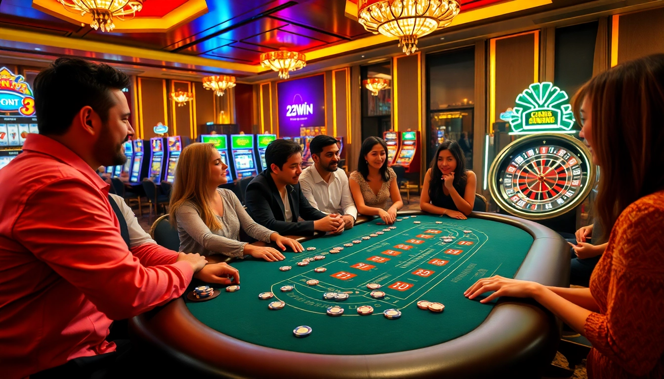 Candy-colored poker chips gleam as players strategize at https://23win.cooking/ blackjack table in a vibrant casino atmosphere.