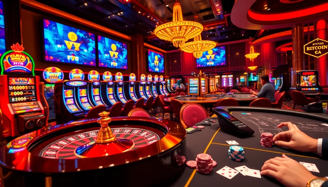 Experience the thrill of crypto online casinos with a vibrant casino scene featuring roulette, slots, and engaged players.