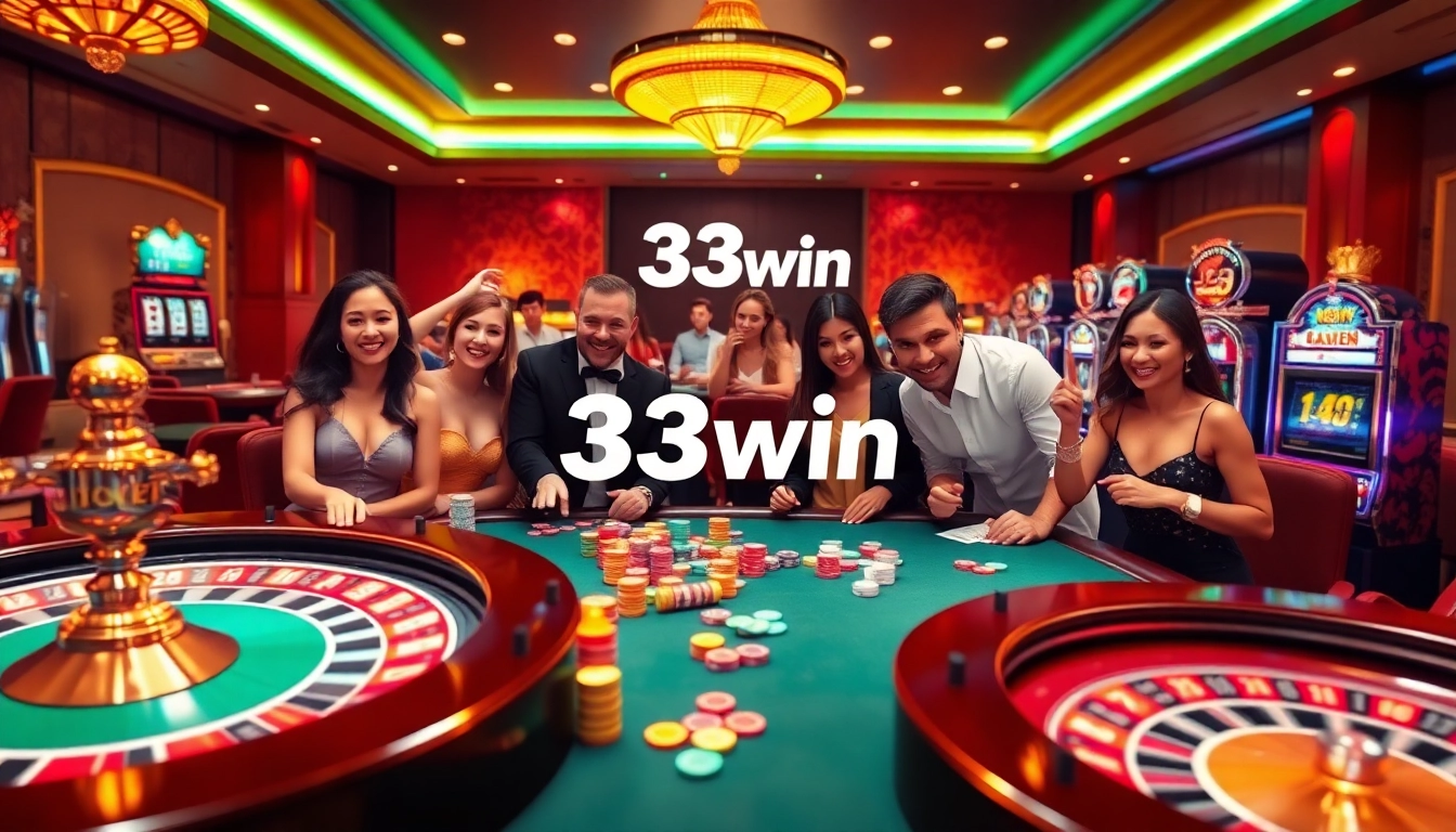 Players enjoying thrilling casino games at 33win platform, showcasing excitement and luxury.