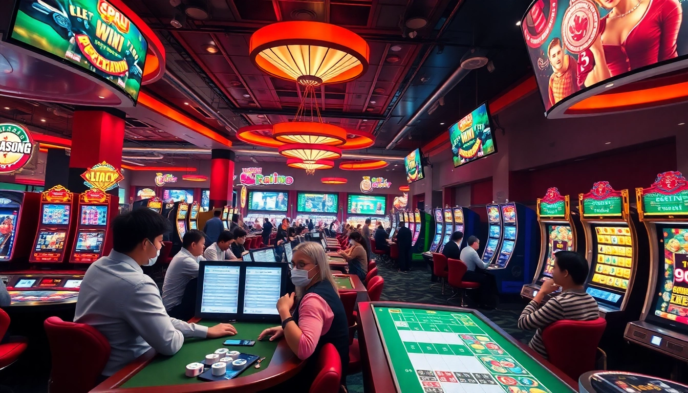 Dynamic casino scene capturing the thrill of QQ88 gaming experience with excited players.
