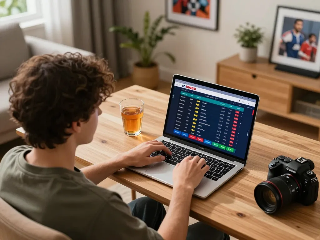 Using the MM88 link for live sports betting action on a laptop, creating an engaging online gaming environment.