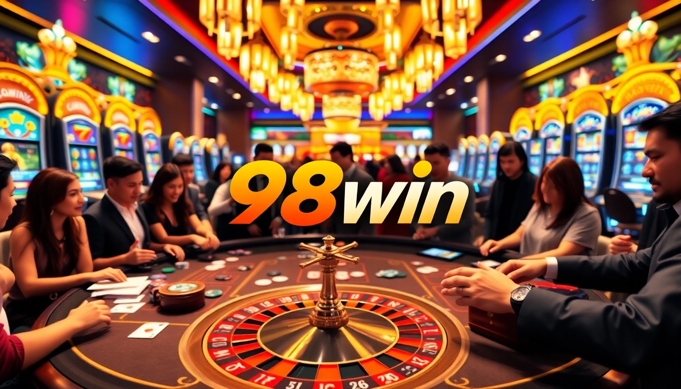 Exciting casino gameplay at 98win, featuring vibrant tables and engaging slot machines.