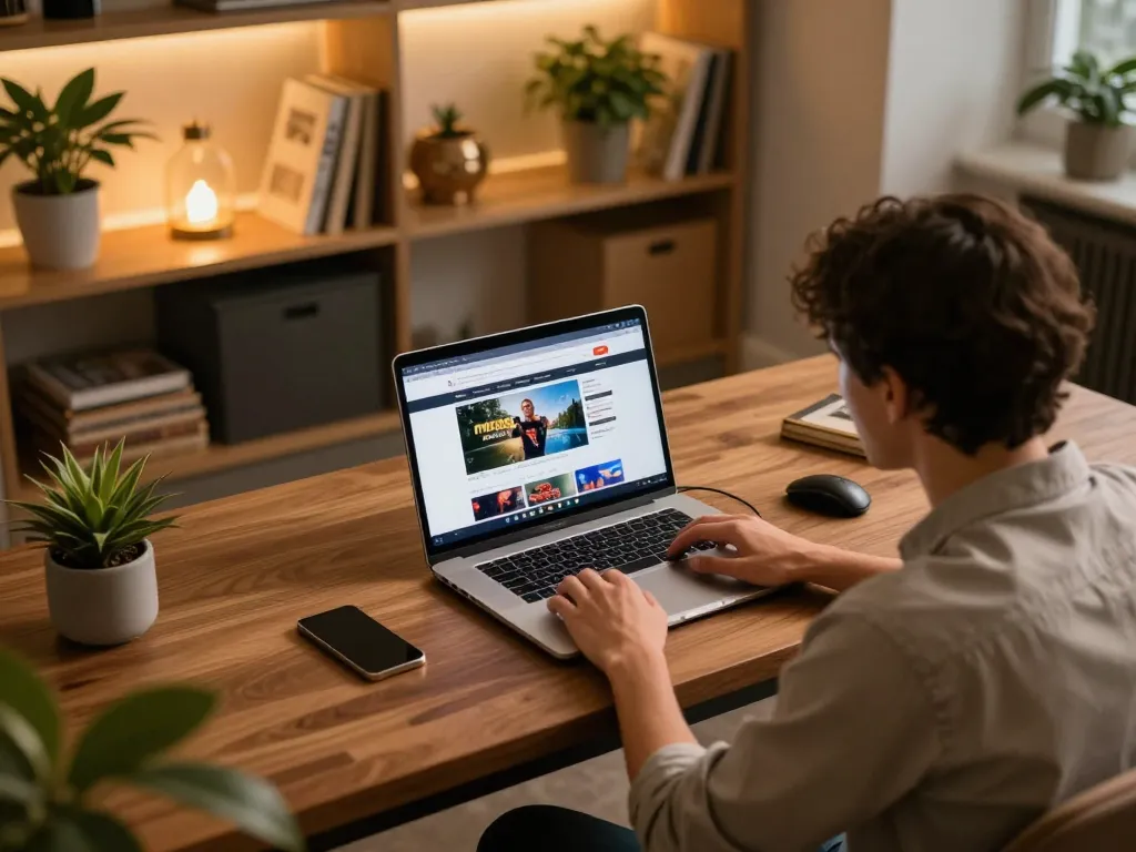 A person engaging with nk88com online casino platform, enjoying a relaxed gaming experience in a stylish home environment