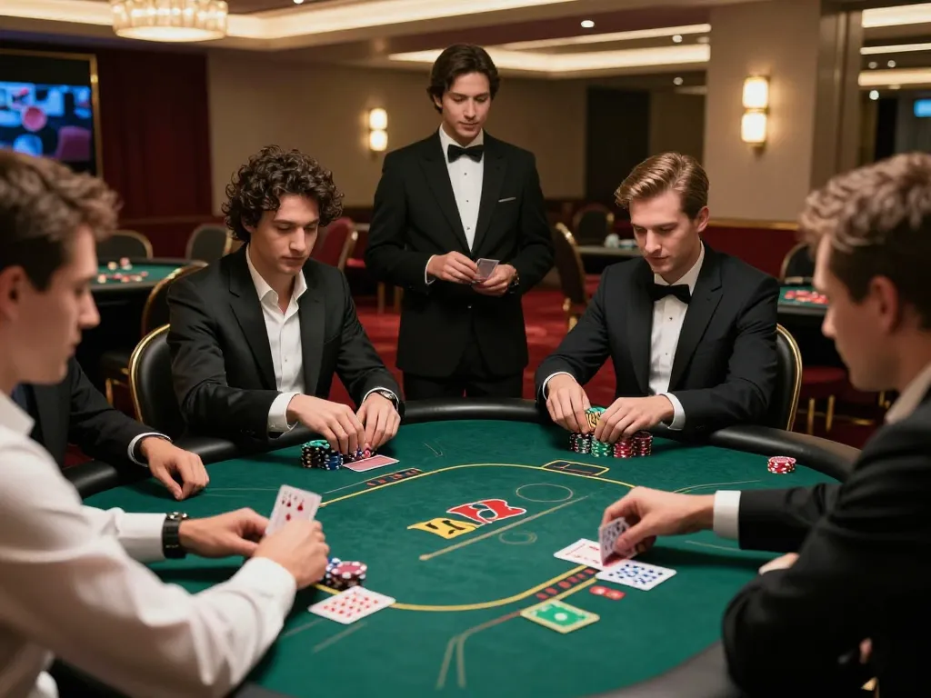 VT88 enthusiasts engaging in high-stakes poker at a luxurious casino table.